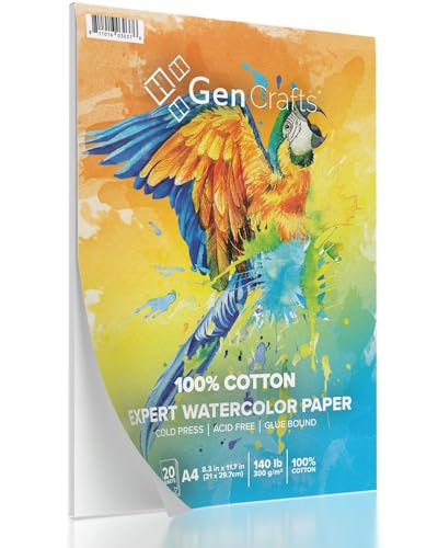 GenCrafts 100% Cotton Watercolor Paper Pad - A4 8.3x11.7-20...