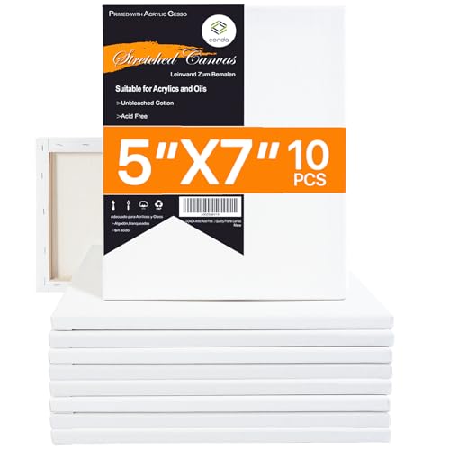 CONDA Stretched Canvas for Painting, 5x7 inch 10 Pack of...