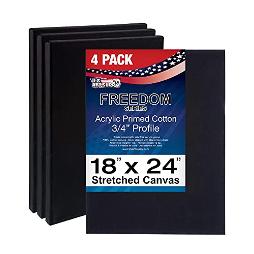 U.S. Art Supply 18 x 24 inch Black Stretched Canvas 12-Ounce...