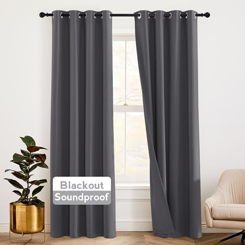 RYB HOME Soundproof Curtains 84 inches - 3 Layers Blackout...