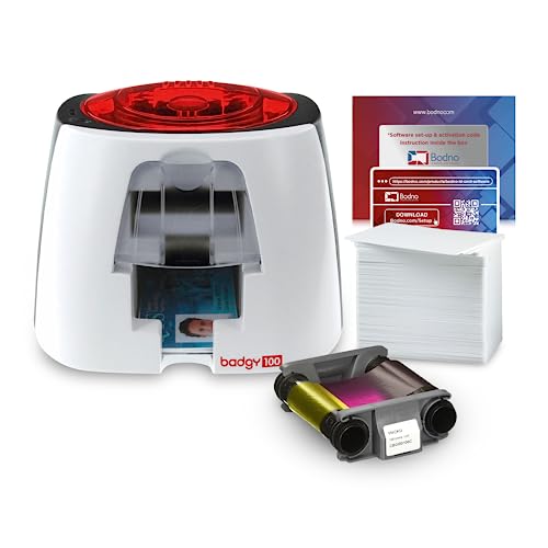 Badgy100 ID Card Printer with Complete Supplies Package with...