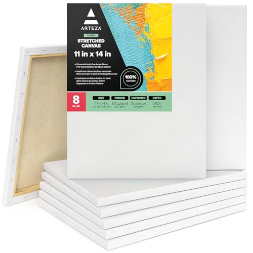 ARTEZA Stretched Canvas 11x14 Inches Pack of 8 – Blank...