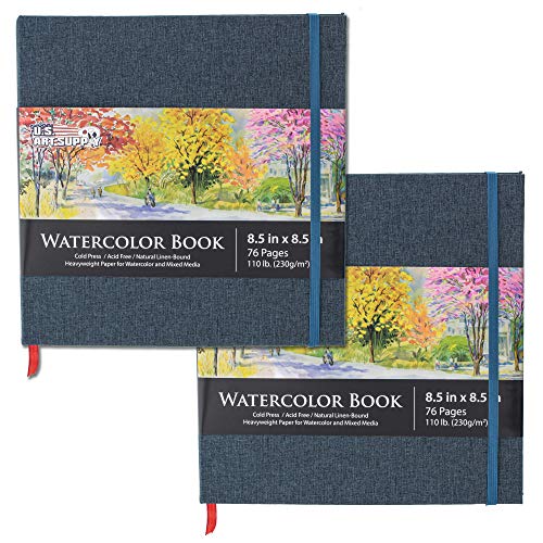 U.S. Art Supply 8.5' x 8.5' Watercolor Book (2 Pack, 76...