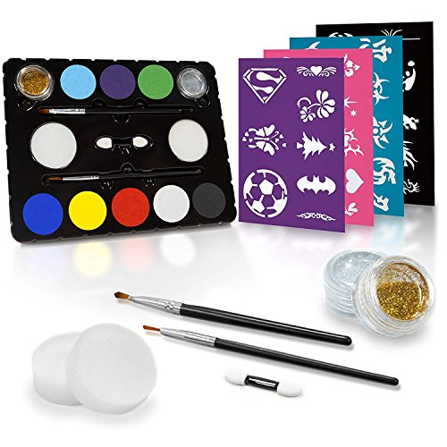 Face Painting Kit for Kids - 32 Stencils, 8 Water Based Face...