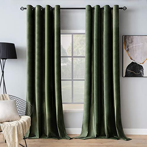 MIULEE Velvet Curtains Olive Green Elegant Grommet Curtain...