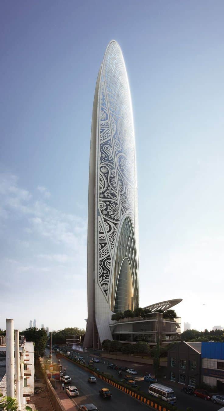 #23 THE NAMASTE HOTEL TOWER IN MUMBAI INDIA IS AN UNCONVENTIONAL ARCHITECTURAL STRUCTURE EXPRESSING CULTURAL MOTIFS