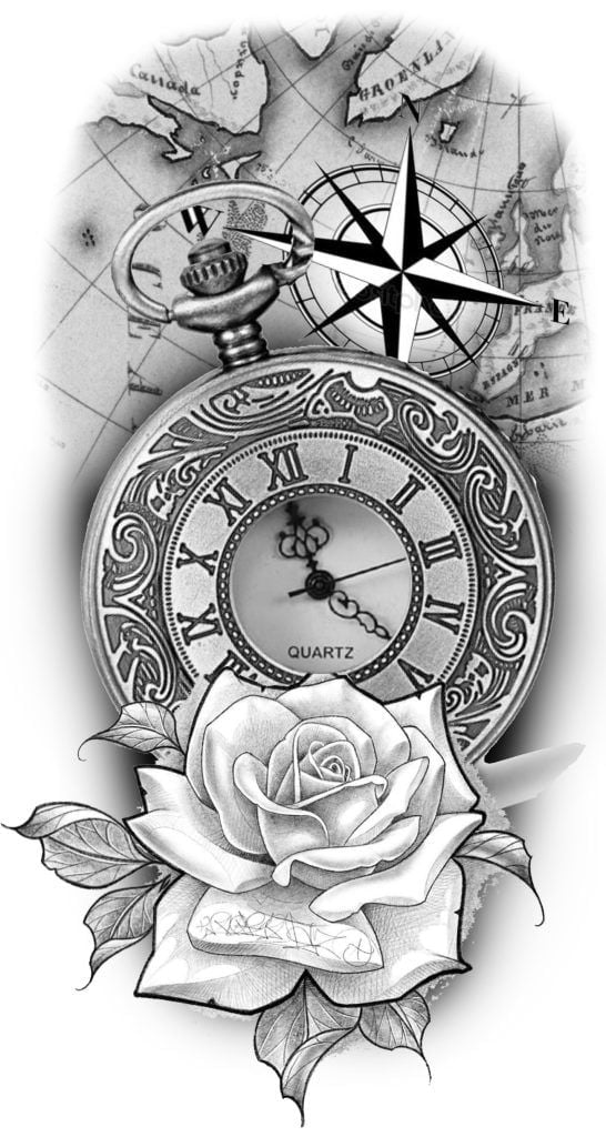 Pocket Watch and Compass Tattoo Designs