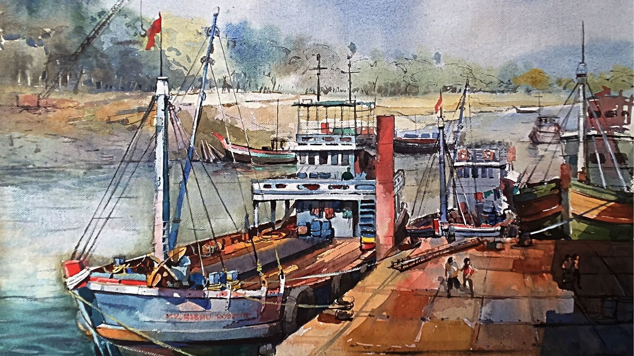 70 Easy, Creative Canvas Painting Ideas Anyone Can Try Hand drawn watercolor boat on the sea. Canvas Painting Ideas.