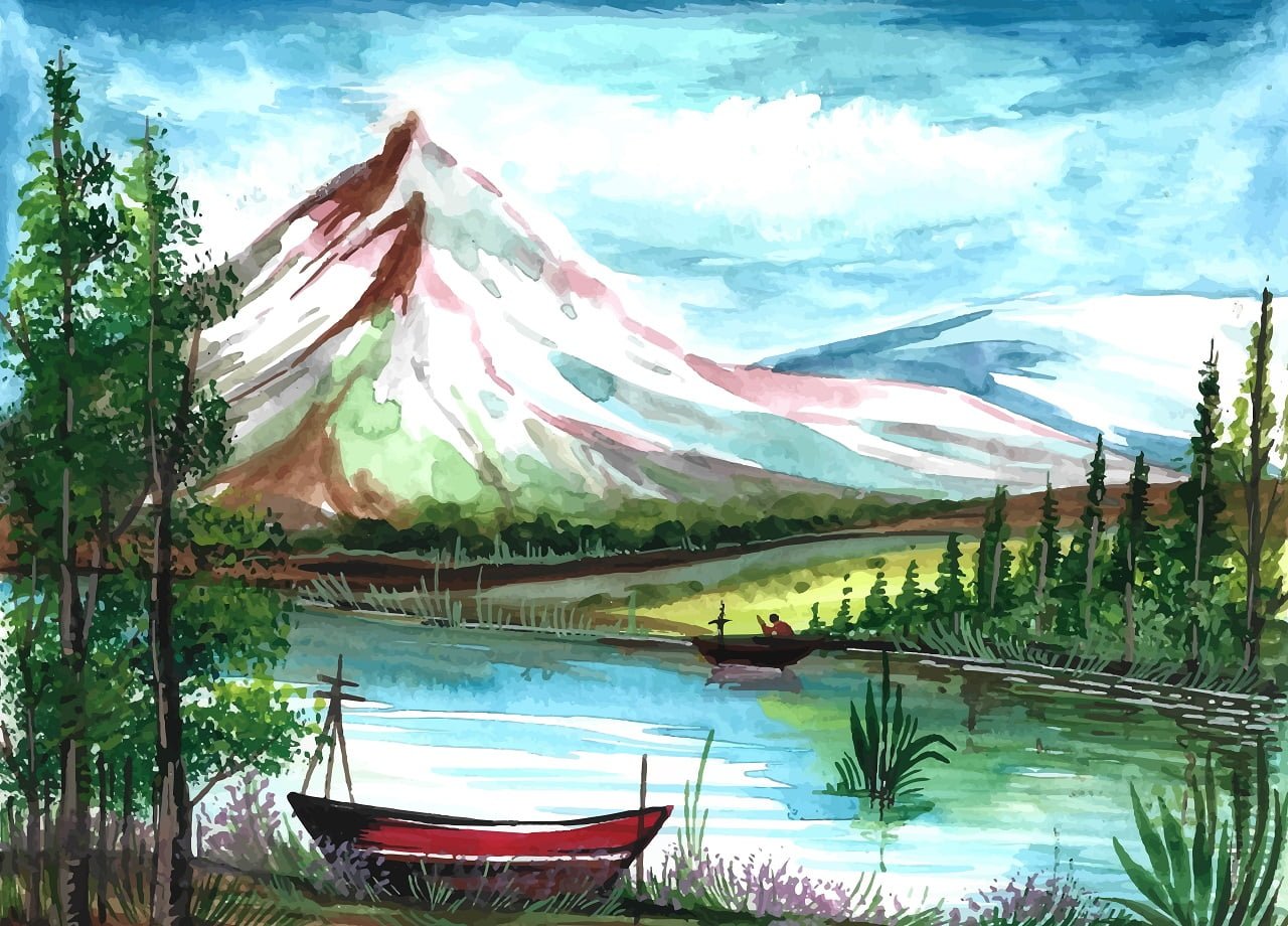 Hand draw spring landscape scene watercolor background. Simple Canvas Painting Ideas to Try