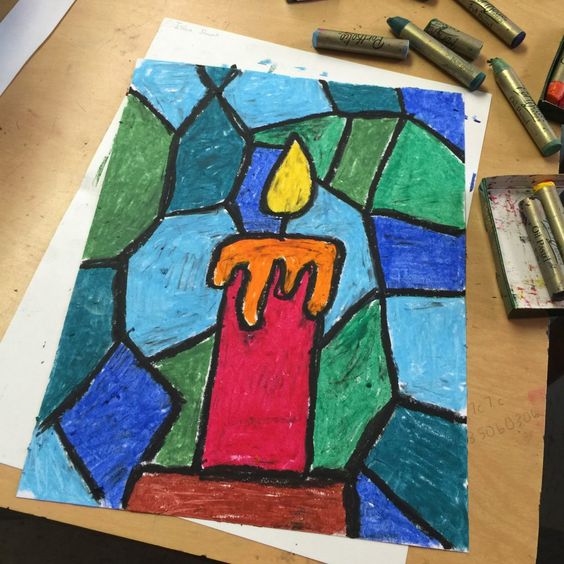 Candle Against Painted Glass