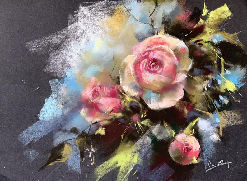 Pink Roses Soft Pastels Painting